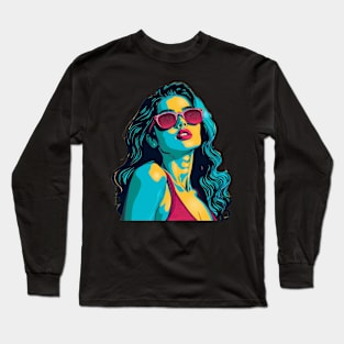 Comic Pop Art Girl with Shades Long Sleeve T-Shirt